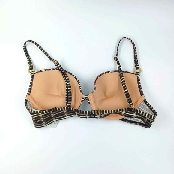 BCBG MaxAzria Bikini Top Womens Sz S Brown Boho Geo Minimal Gold Y2K Island Girl - Picture 7 of 12